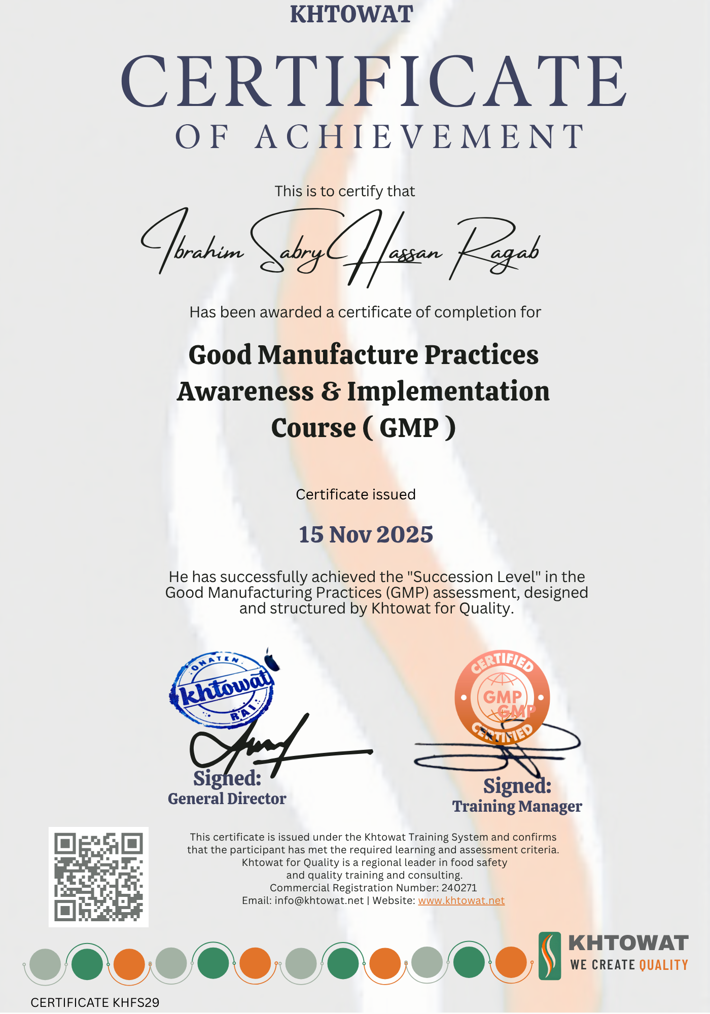 GMP (Good Manufacture practice)