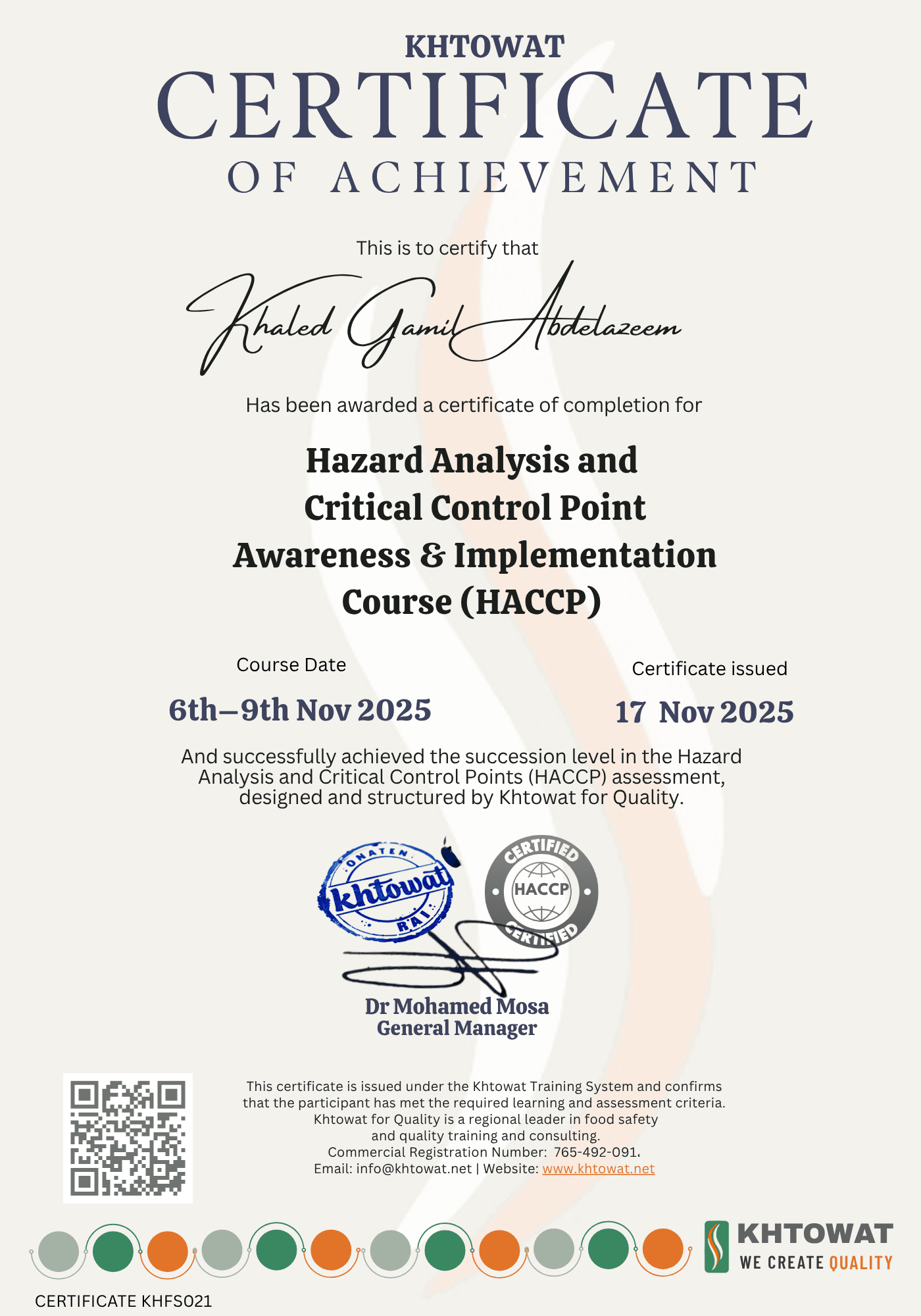 Hazard analysis and Critical control Points (HACCP)