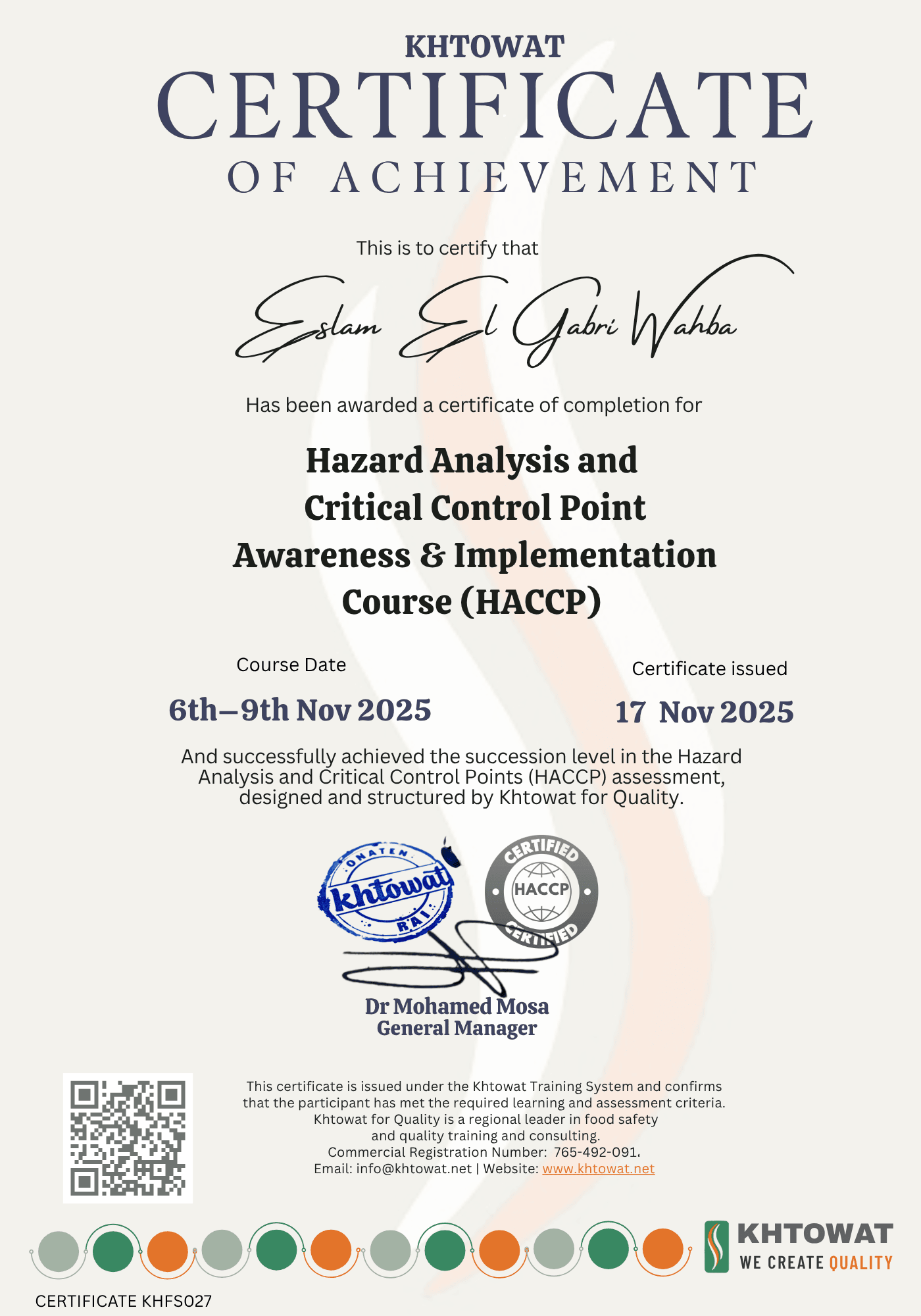 Hazard analysis and Critical control Points (HACCP)