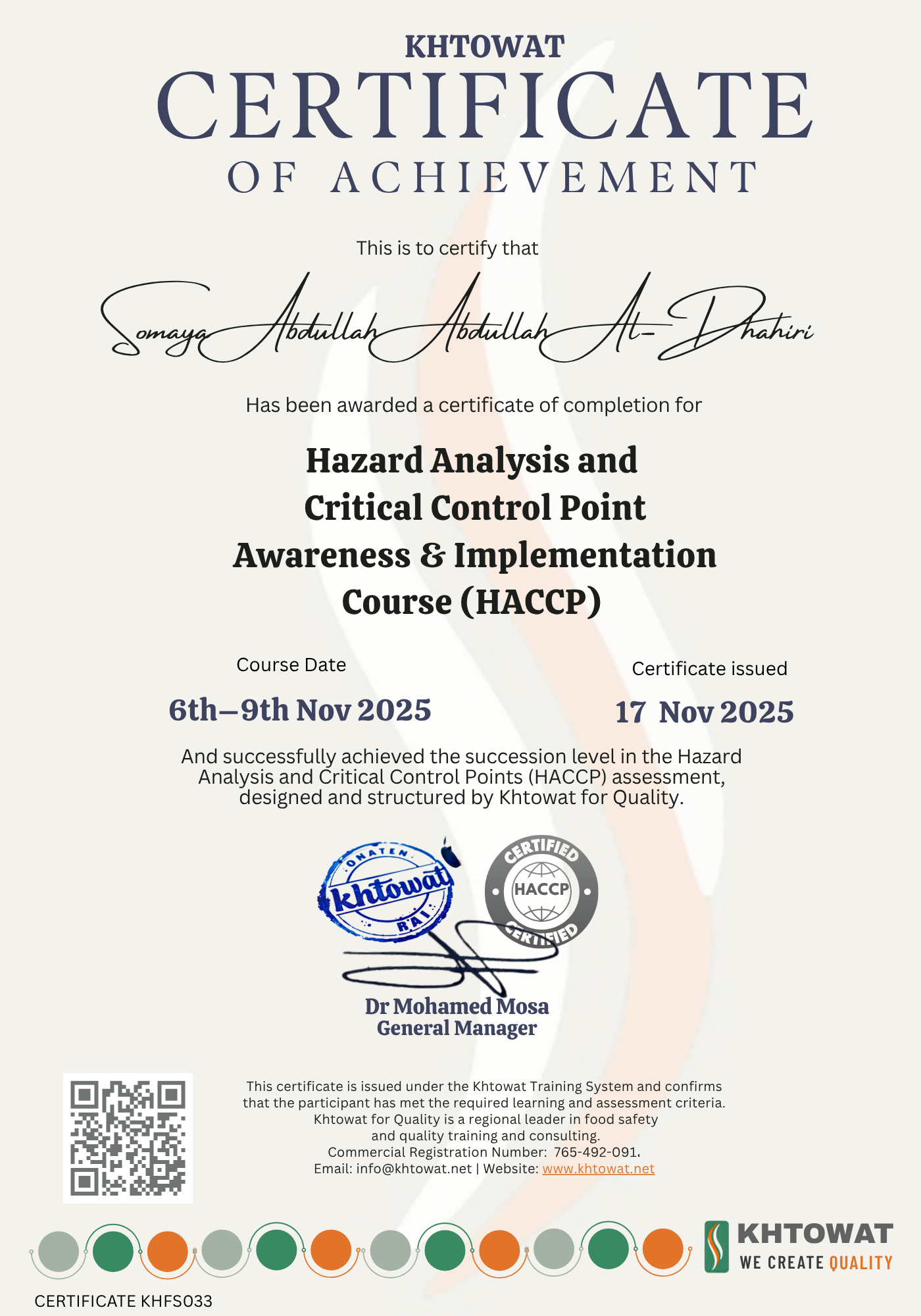 Hazard analysis and Critical control Points (HACCP)