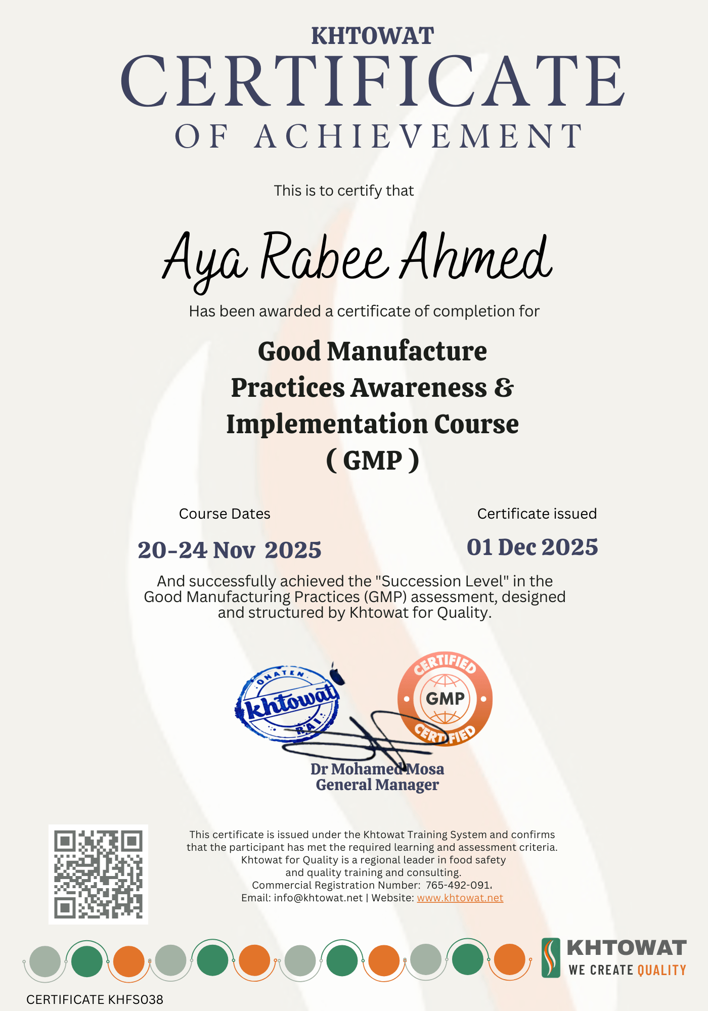 Good manufacture Practice ( GMP )